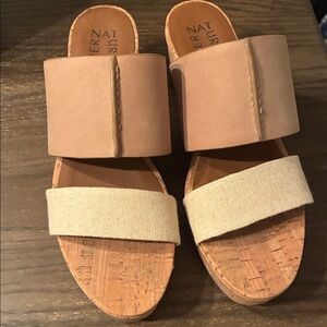 Naturalizer Tan and Cream Wedge Sandals